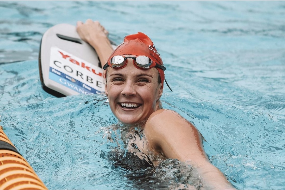 Kaylene Corbett enjoying training in the pool before trials